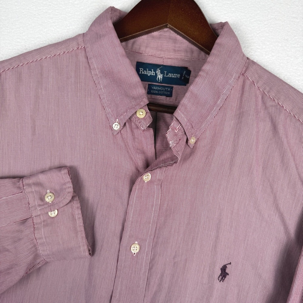 Ralph Lauren Button Down Shirt Mens 17 34/35 Red Yarmouth Micro Check Pony